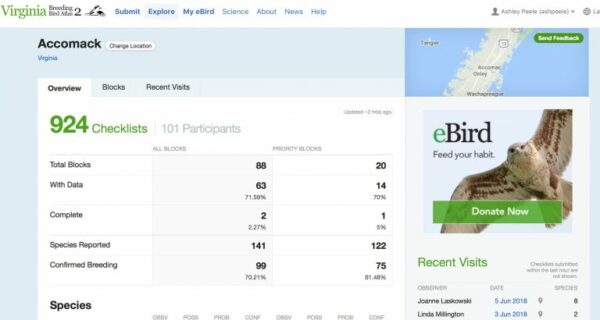 صفحة ملخص أكوماك - بوابة VABBA2 eBird الإلكترونية