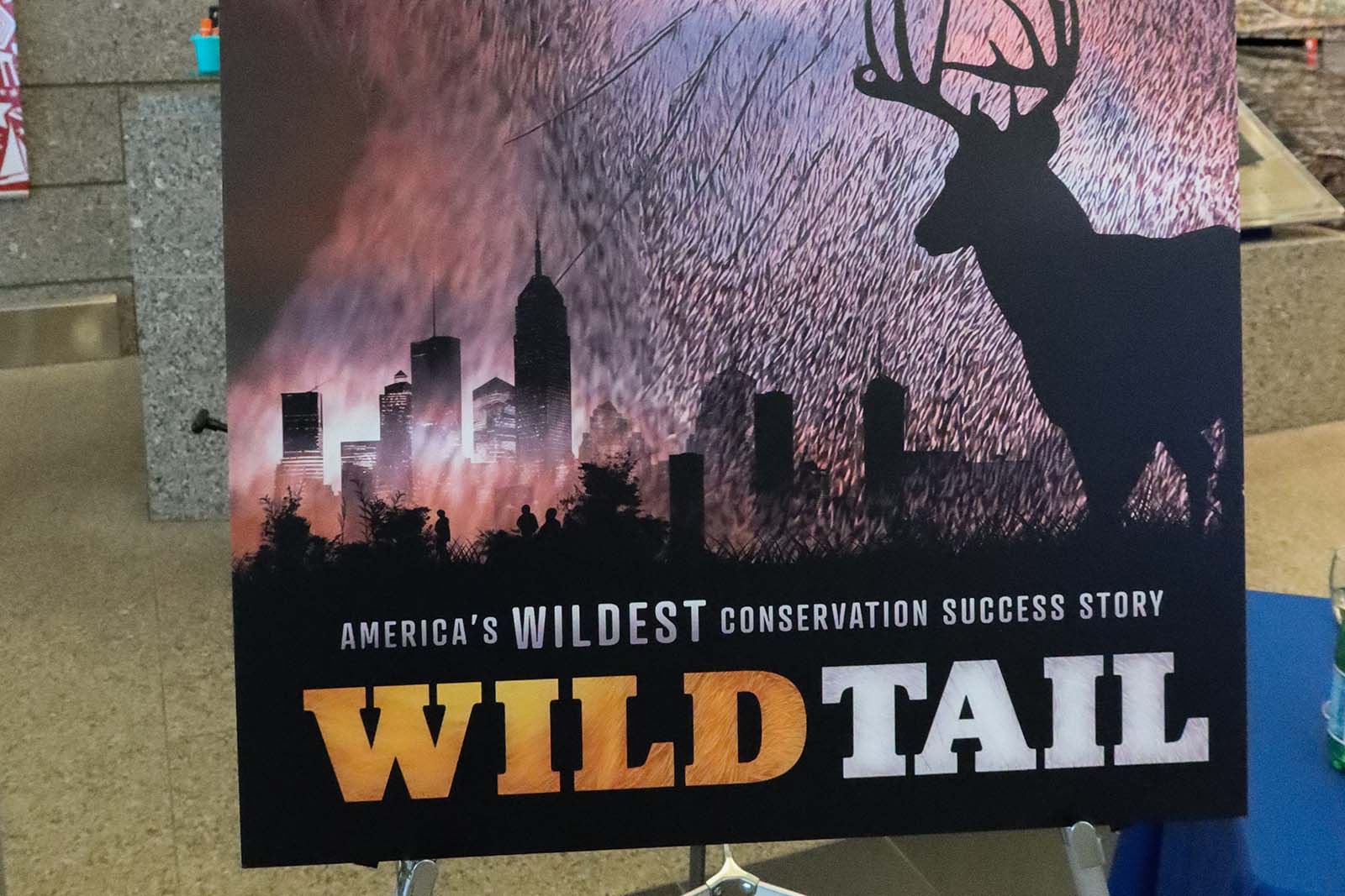 ملصق يُظهر صورة غزال على أفق المدينة