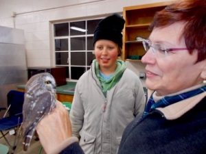 صورة لشخصين يقومان بتطويق بومة صغيرة