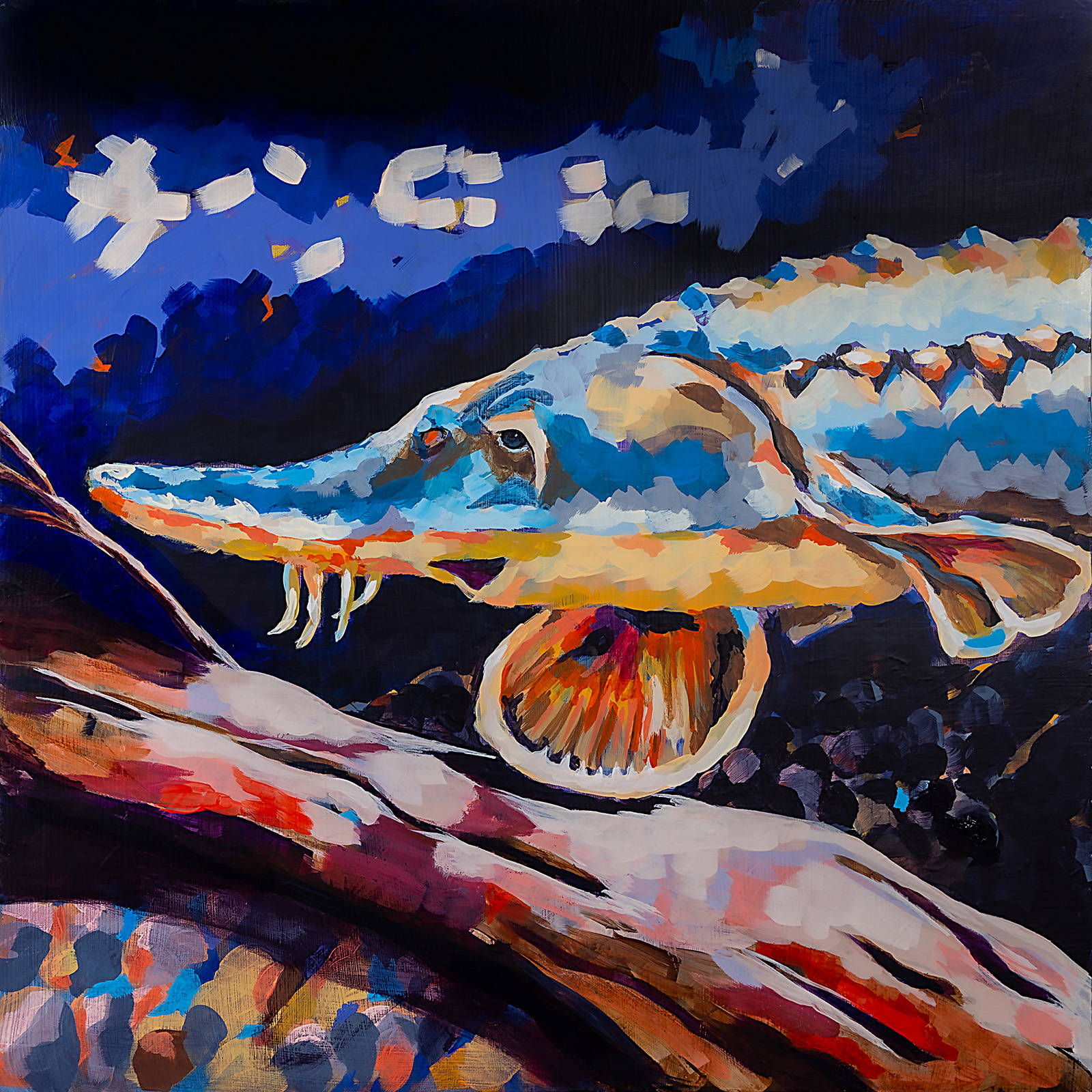 لوحة ملونة نابضة بالحياة لرأس سمك الحفش الأطلسي.