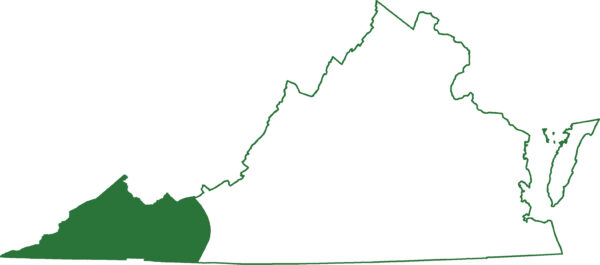 صورة لخريطة نطاق سمندل الوادي الجنوبي الذي يوجد في الجزء الغربي من ولاية فرجينيا