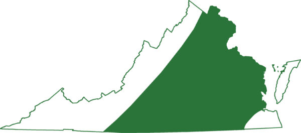 خريطة نطاق السمندل المبطّن بالأشجار الموجود في معظم أنحاء فيرجينيا