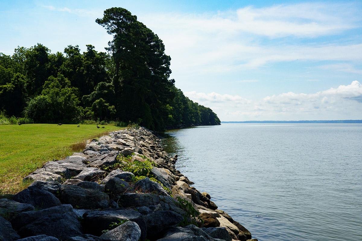 منظر للمياه من المدينة الجديدة في جيمستاون.